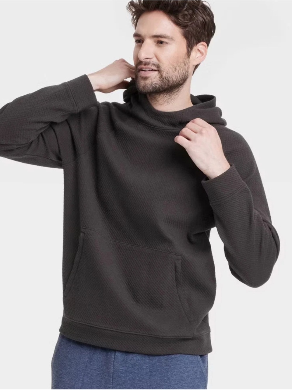 all in motion Men's Charcoal Waffle-Knit Hooded Pullover